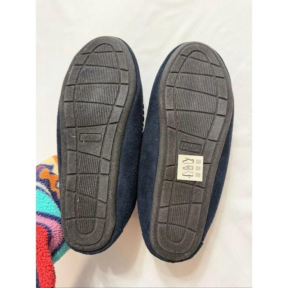 Polo Ralph Lauren Men's Faux Suede Moccasin Slippers Navy Size 7 D New